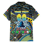 Merry Christmas Gold Coast Titans Family Matching Puletasi and Hawaiian Shirt Aboriginal Santa Rugby Mascot - Light Blue