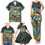 Merry Christmas Gold Coast Titans Family Matching Tank Maxi Dress and Hawaiian Shirt Aboriginal Santa Rugby Mascot - Light Blue