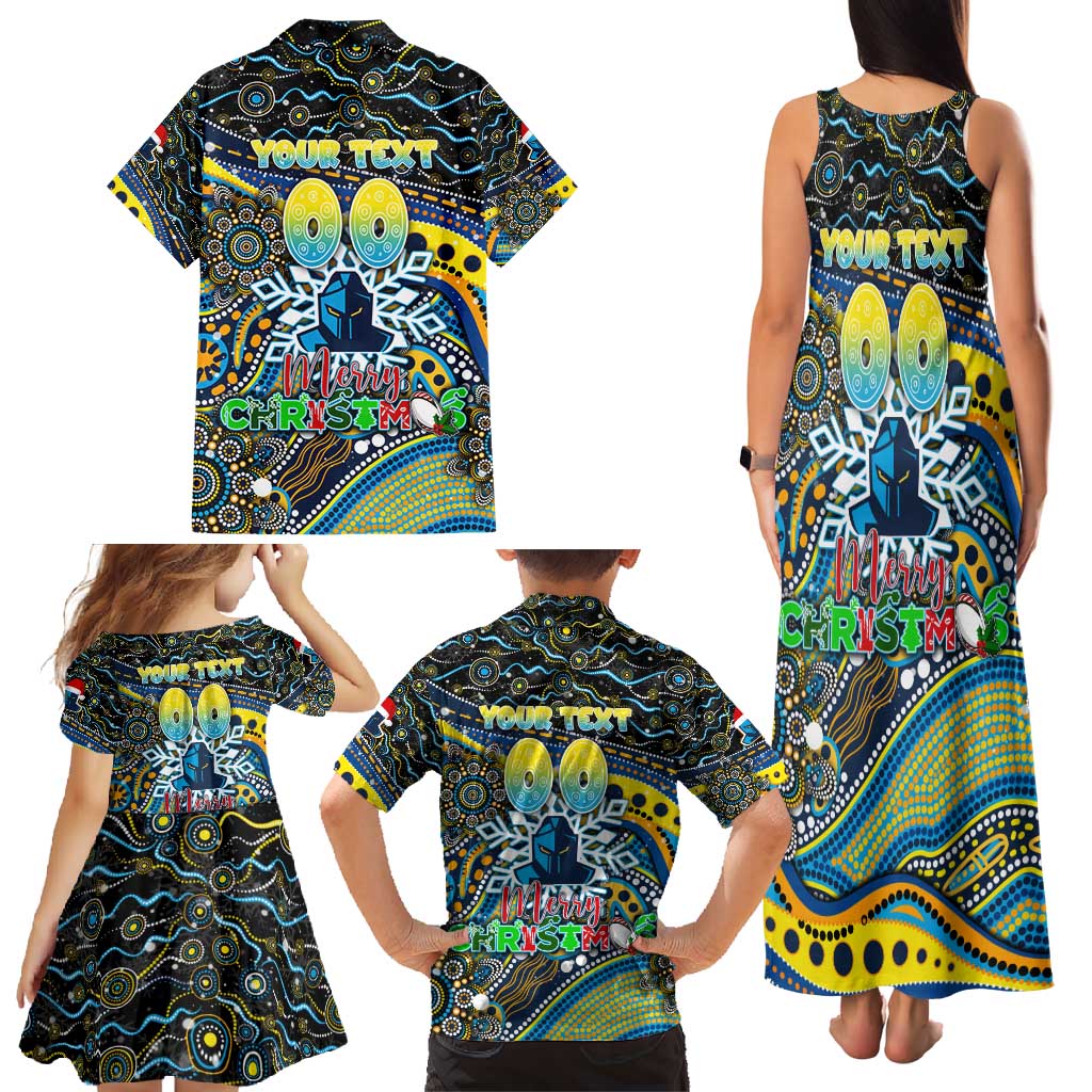 Merry Christmas Gold Coast Titans Family Matching Tank Maxi Dress and Hawaiian Shirt Aboriginal Santa Rugby Mascot - Light Blue
