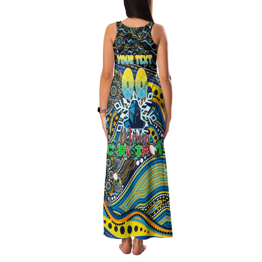 Merry Christmas Gold Coast Titans Family Matching Tank Maxi Dress and Hawaiian Shirt Aboriginal Santa Rugby Mascot - Light Blue
