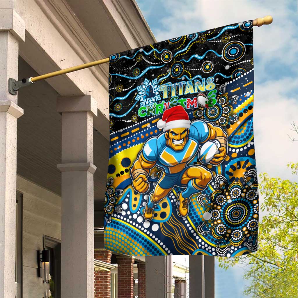 Merry Christmas Gold Coast Titans Garden Flag Aboriginal Santa Rugby Mascot - Light Blue