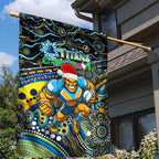 Merry Christmas Gold Coast Titans Garden Flag Aboriginal Santa Rugby Mascot - Light Blue