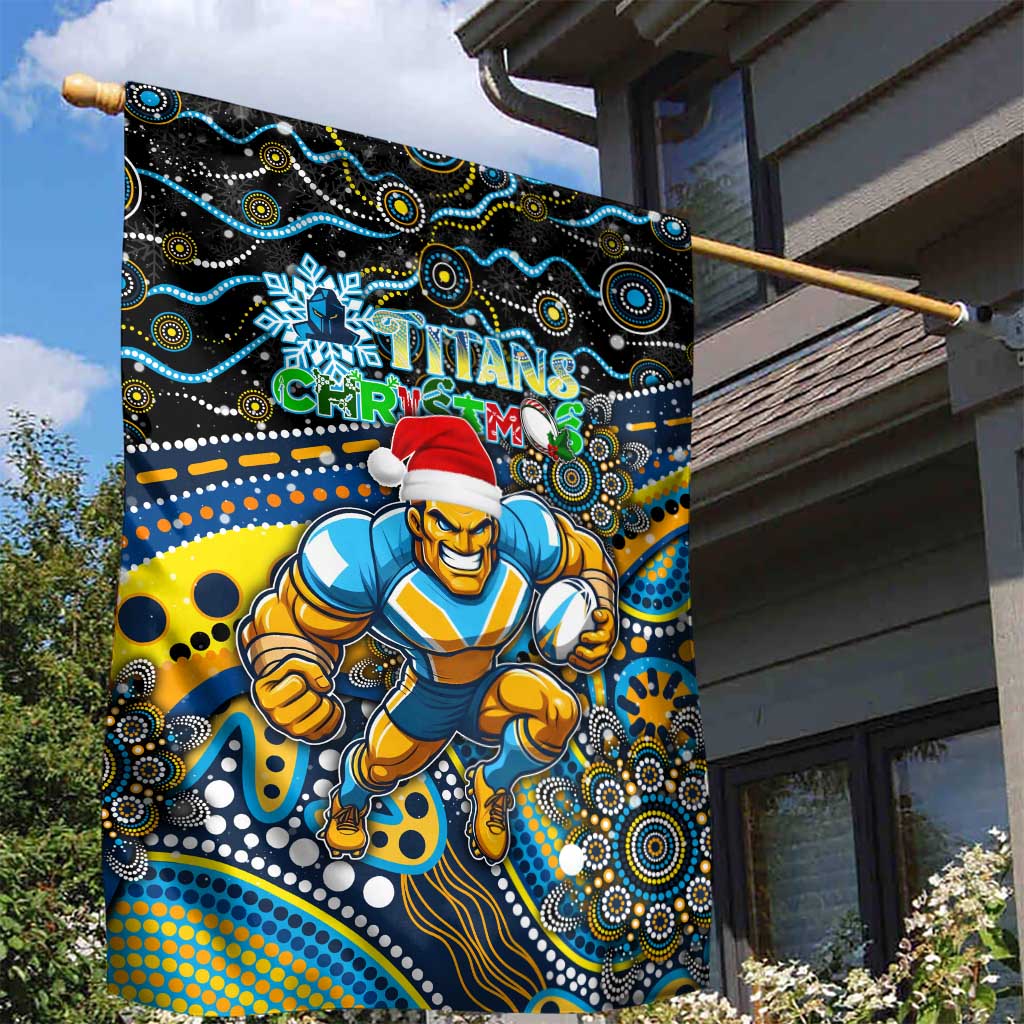 Merry Christmas Gold Coast Titans Garden Flag Aboriginal Santa Rugby Mascot - Light Blue