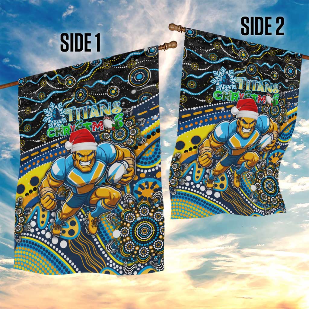 Merry Christmas Gold Coast Titans Garden Flag Aboriginal Santa Rugby Mascot - Light Blue