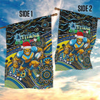Merry Christmas Gold Coast Titans Garden Flag Aboriginal Santa Rugby Mascot - Light Blue