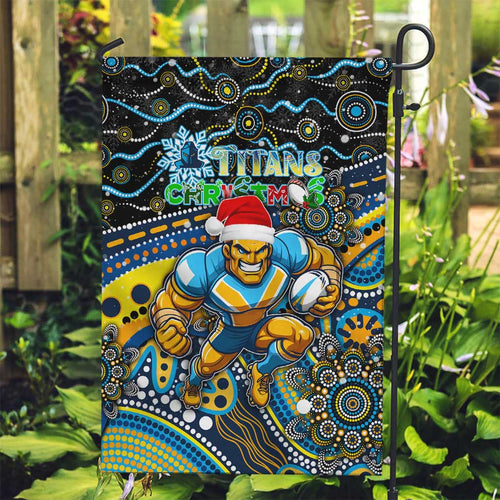 Merry Christmas Gold Coast Titans Garden Flag Aboriginal Santa Rugby Mascot - Light Blue