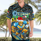 Merry Christmas Gold Coast Titans Hawaiian Shirt Aboriginal Santa Rugby Mascot - Light Blue