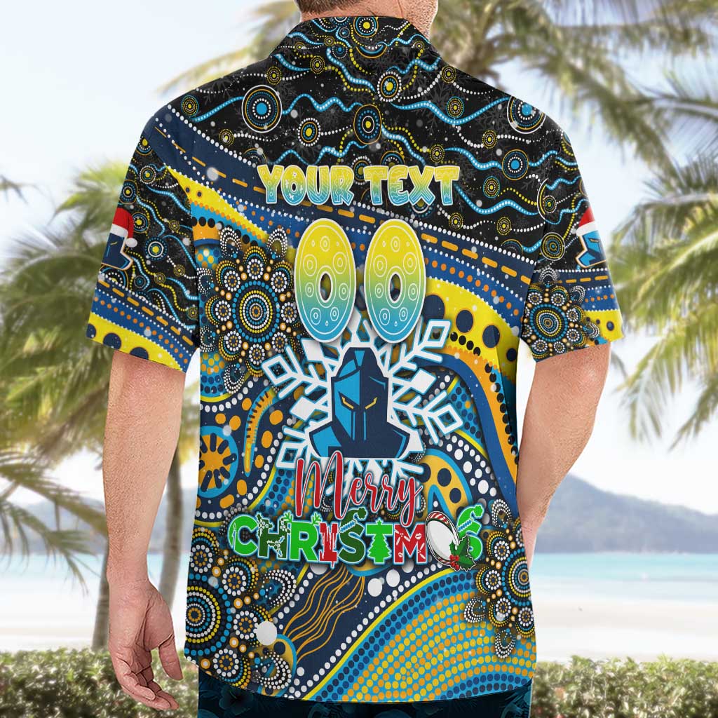 Merry Christmas Gold Coast Titans Hawaiian Shirt Aboriginal Santa Rugby Mascot - Light Blue