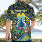 Merry Christmas Gold Coast Titans Hawaiian Shirt Aboriginal Santa Rugby Mascot - Light Blue
