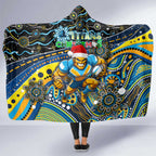 Merry Christmas Gold Coast Titans Hooded Blanket Aboriginal Santa Rugby Mascot - Light Blue