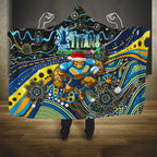 Merry Christmas Gold Coast Titans Hooded Blanket Aboriginal Santa Rugby Mascot - Light Blue
