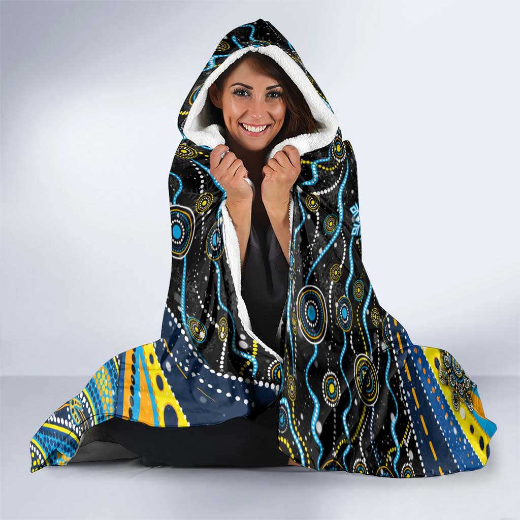 Merry Christmas Gold Coast Titans Hooded Blanket Aboriginal Santa Rugby Mascot - Light Blue