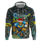 Merry Christmas Gold Coast Titans Hoodie Aboriginal Santa Rugby Mascot - Light Blue