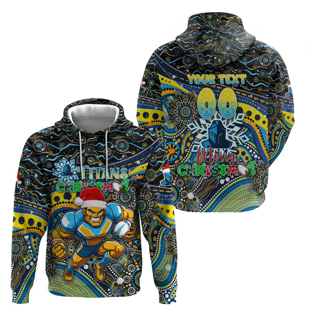 Merry Christmas Gold Coast Titans Hoodie Aboriginal Santa Rugby Mascot - Light Blue