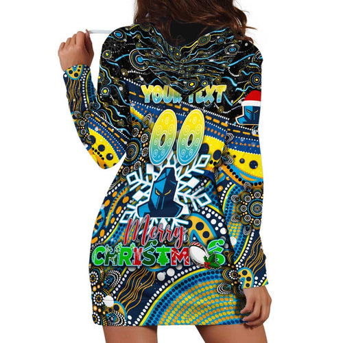 Merry Christmas Gold Coast Titans Hoodie Dress Aboriginal Santa Rugby Mascot - Light Blue