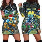 Merry Christmas Gold Coast Titans Hoodie Dress Aboriginal Santa Rugby Mascot - Light Blue