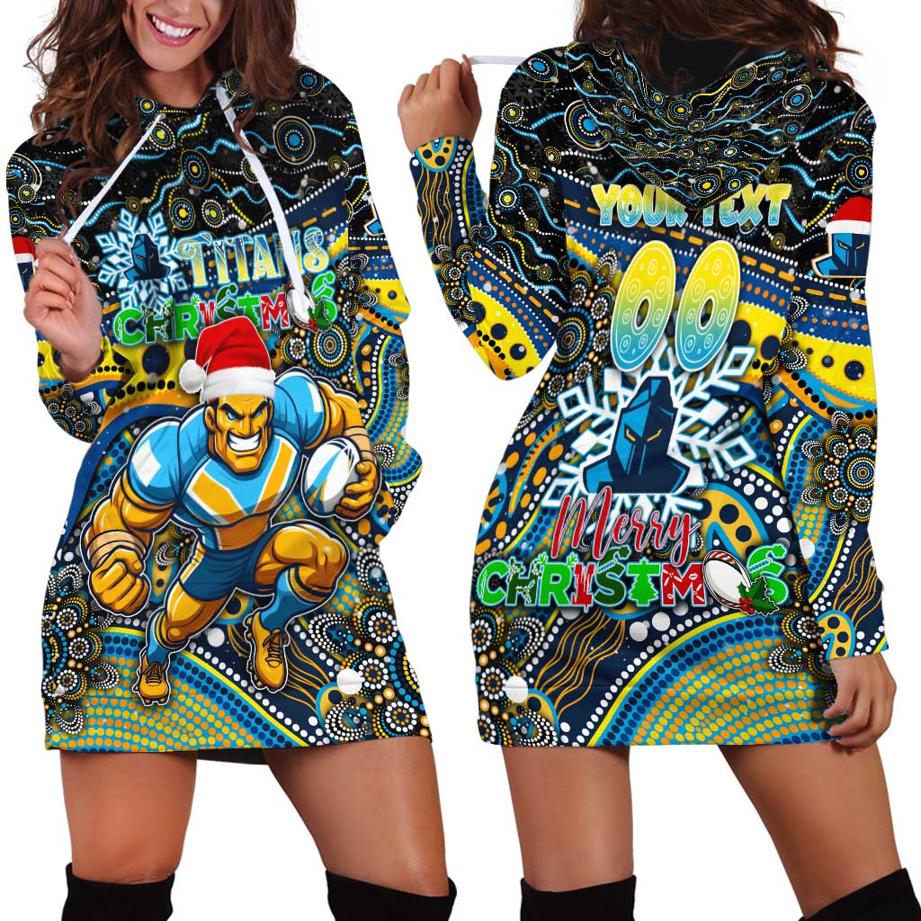 Merry Christmas Gold Coast Titans Hoodie Dress Aboriginal Santa Rugby Mascot - Light Blue