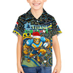 Merry Christmas Gold Coast Titans Kid Hawaiian Shirt Aboriginal Santa Rugby Mascot - Light Blue