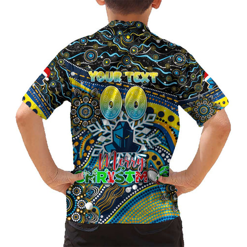 Merry Christmas Gold Coast Titans Kid Hawaiian Shirt Aboriginal Santa Rugby Mascot - Light Blue