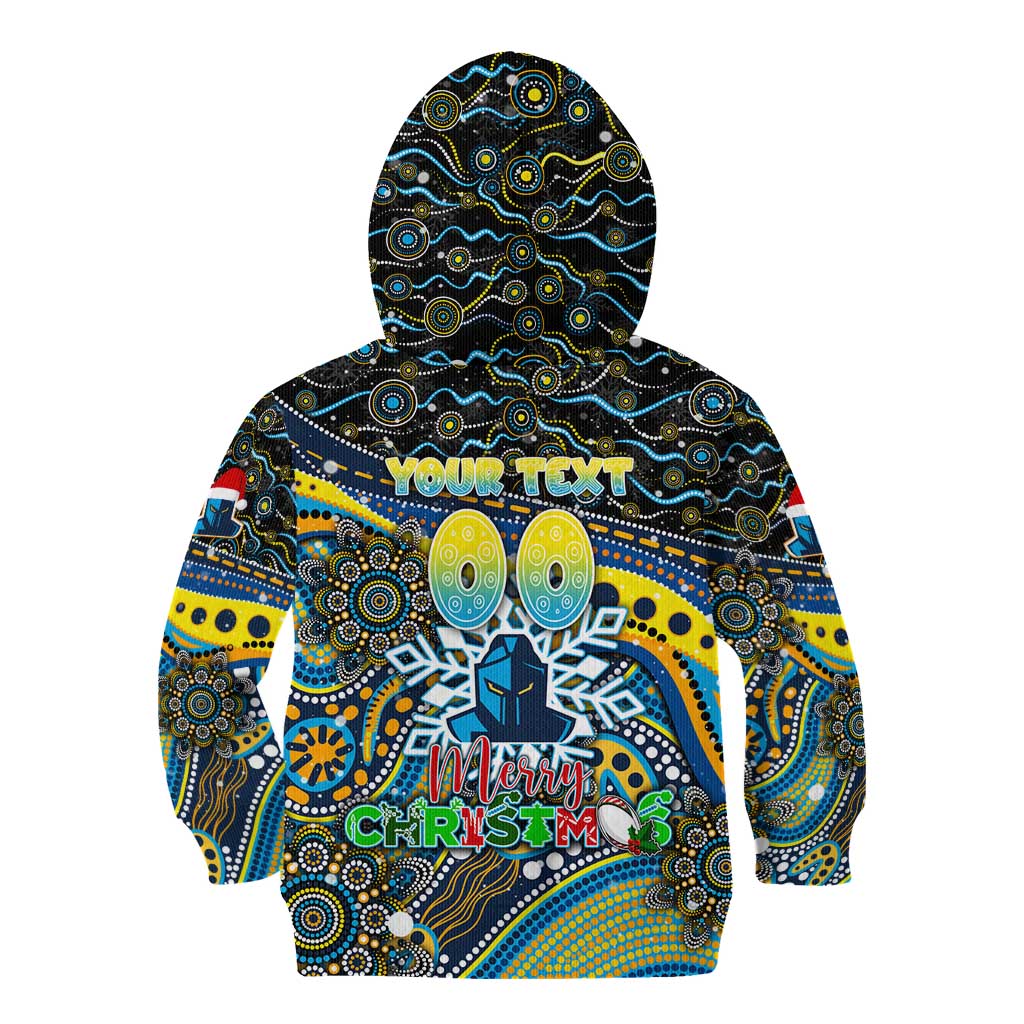 Merry Christmas Gold Coast Titans Kid Hoodie Aboriginal Santa Rugby Mascot - Light Blue