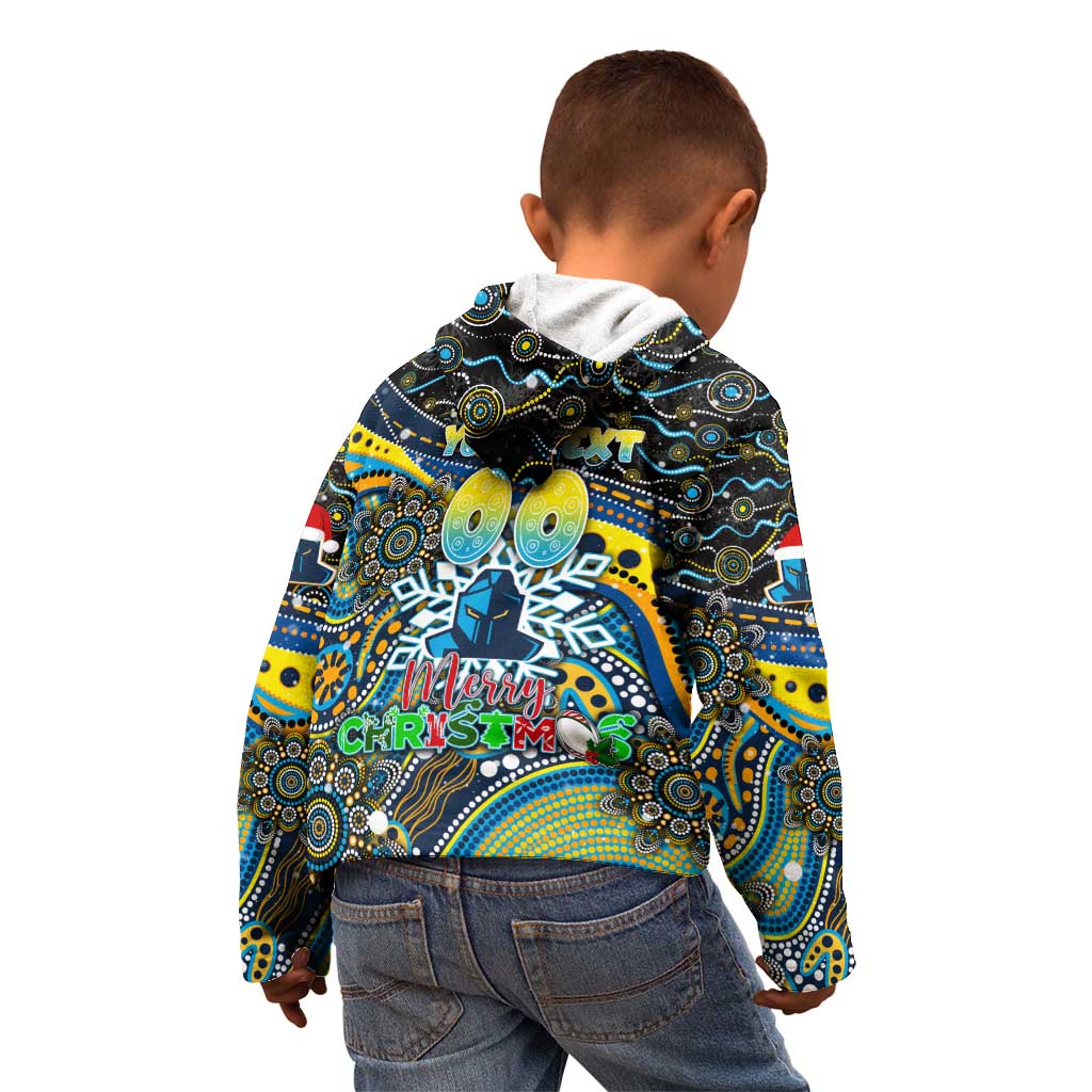 Merry Christmas Gold Coast Titans Kid Hoodie Aboriginal Santa Rugby Mascot - Light Blue
