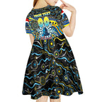 Merry Christmas Gold Coast Titans Kid Short Sleeve Dress Aboriginal Santa Rugby Mascot - Light Blue