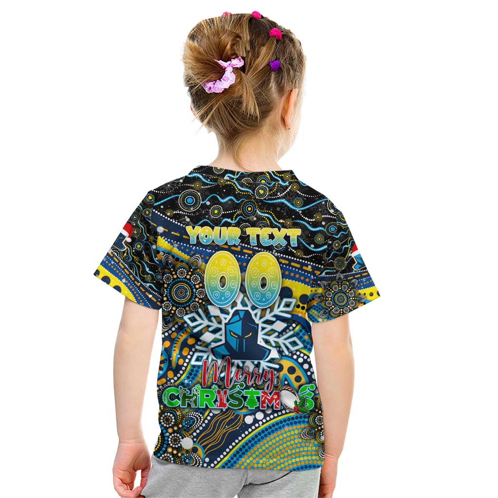 Merry Christmas Gold Coast Titans Kid T Shirt Aboriginal Santa Rugby Mascot - Light Blue