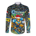 Merry Christmas Gold Coast Titans Long Sleeve Button Shirt Aboriginal Santa Rugby Mascot - Light Blue