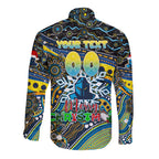 Merry Christmas Gold Coast Titans Long Sleeve Button Shirt Aboriginal Santa Rugby Mascot - Light Blue