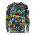 Merry Christmas Gold Coast Titans Long Sleeve Shirt Aboriginal Santa Rugby Mascot - Light Blue