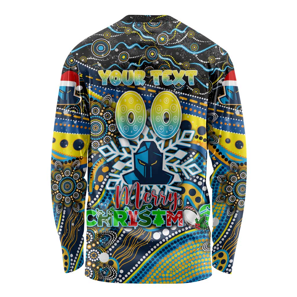 Merry Christmas Gold Coast Titans Long Sleeve Shirt Aboriginal Santa Rugby Mascot - Light Blue
