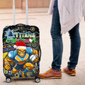 Merry Christmas Gold Coast Titans Luggage Cover Aboriginal Santa Rugby Mascot - Light Blue