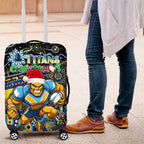 Merry Christmas Gold Coast Titans Luggage Cover Aboriginal Santa Rugby Mascot - Light Blue