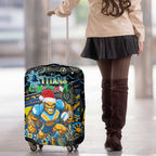 Merry Christmas Gold Coast Titans Luggage Cover Aboriginal Santa Rugby Mascot - Light Blue