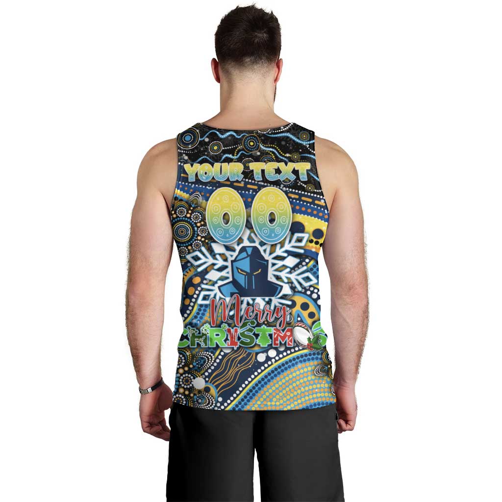 Merry Christmas Gold Coast Titans Men Tank Top Aboriginal Santa Rugby Mascot - Light Blue