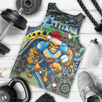 Merry Christmas Gold Coast Titans Men Tank Top Aboriginal Santa Rugby Mascot - Light Blue