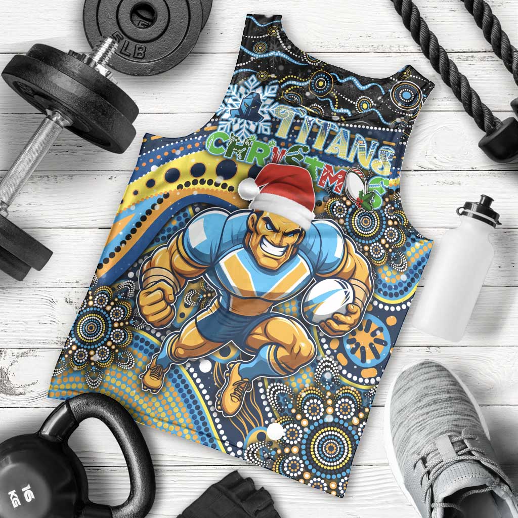 Merry Christmas Gold Coast Titans Men Tank Top Aboriginal Santa Rugby Mascot - Light Blue