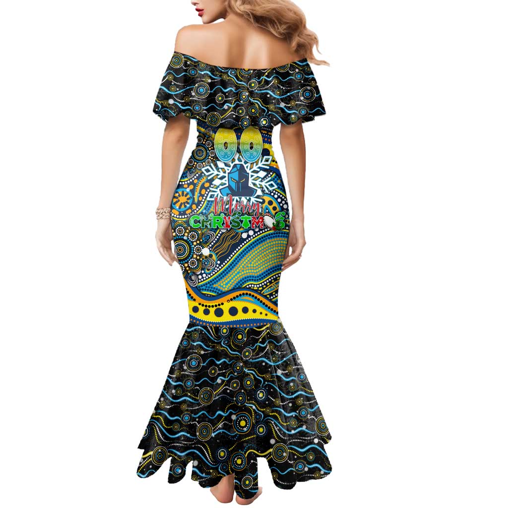 Merry Christmas Gold Coast Titans Mermaid Dress Aboriginal Santa Rugby Mascot - Light Blue