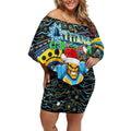 Merry Christmas Gold Coast Titans Off Shoulder Short Dress Aboriginal Santa Rugby Mascot - Light Blue