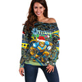 Merry Christmas Gold Coast Titans Off Shoulder Sweater Aboriginal Santa Rugby Mascot - Light Blue