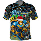 Merry Christmas Gold Coast Titans Polo Shirt Aboriginal Santa Rugby Mascot - Light Blue