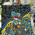 Merry Christmas Gold Coast Titans Quilt Aboriginal Santa Rugby Mascot - Light Blue