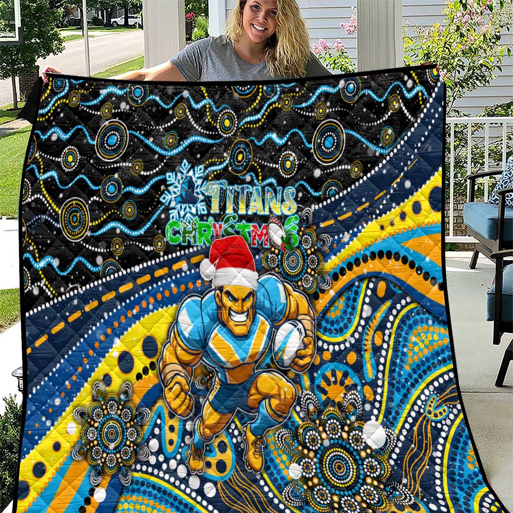 Merry Christmas Gold Coast Titans Quilt Aboriginal Santa Rugby Mascot - Light Blue