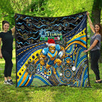 Merry Christmas Gold Coast Titans Quilt Aboriginal Santa Rugby Mascot - Light Blue