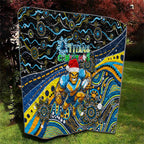 Merry Christmas Gold Coast Titans Quilt Aboriginal Santa Rugby Mascot - Light Blue