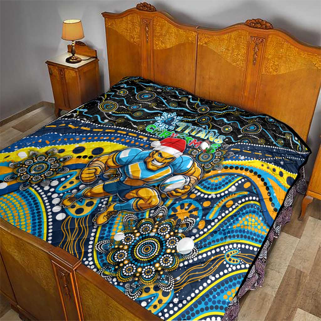Merry Christmas Gold Coast Titans Quilt Aboriginal Santa Rugby Mascot - Light Blue