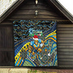 Merry Christmas Gold Coast Titans Quilt Aboriginal Santa Rugby Mascot - Light Blue
