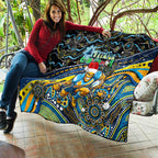 Merry Christmas Gold Coast Titans Quilt Aboriginal Santa Rugby Mascot - Light Blue