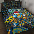 Merry Christmas Gold Coast Titans Quilt Bed Set Aboriginal Santa Rugby Mascot - Light Blue