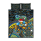 Merry Christmas Gold Coast Titans Quilt Bed Set Aboriginal Santa Rugby Mascot - Light Blue